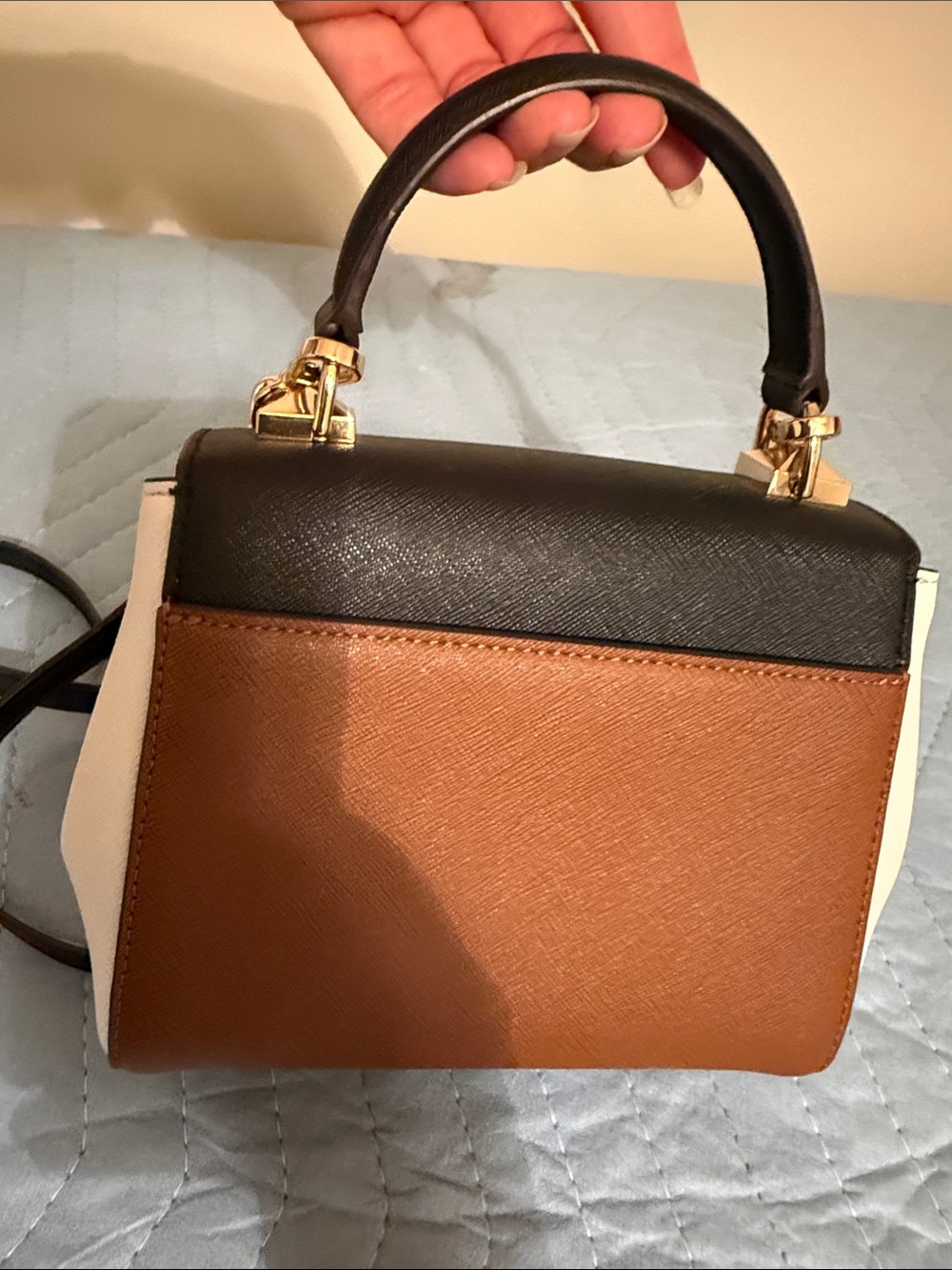 Michael Kors Small Colorblock Leather Top-Handle Satchel in Black/Brown - Picture 5 of 9
